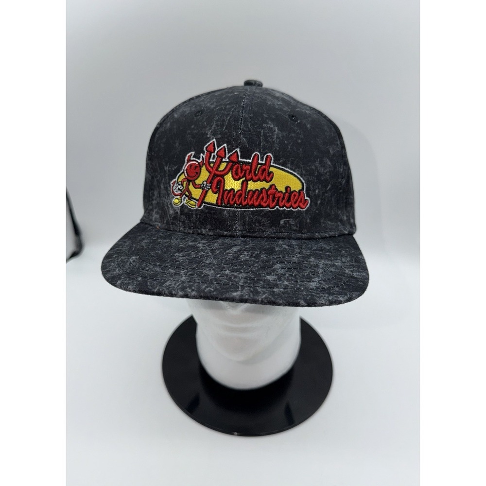 WORLD INDUSTRIES Cap Hat Black Acid Washed Snapback Devilman Skateboard NEW NWT